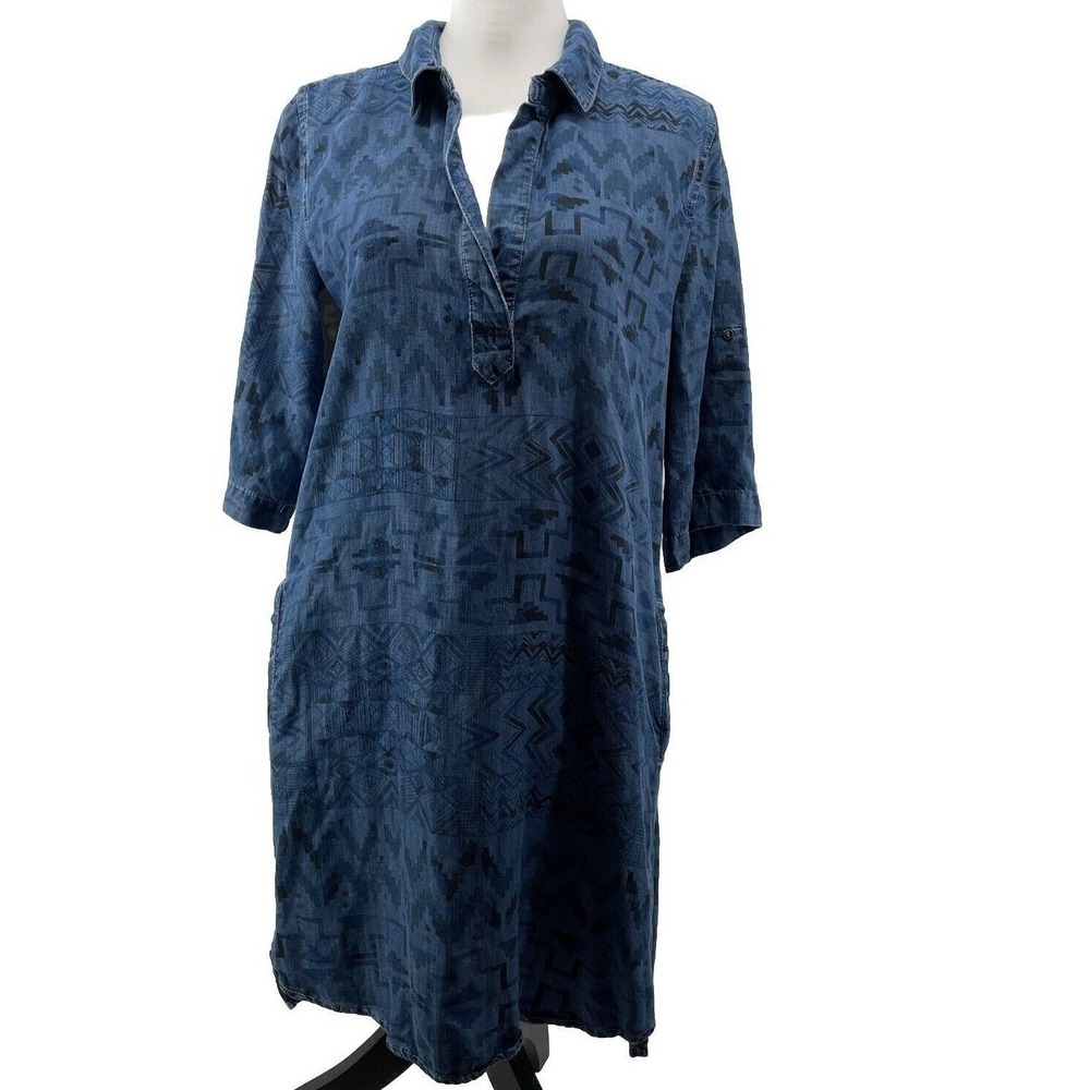 Philosophy Tunic Dress Women's Medium Boho Western Aztec Denim Chambray Pockets